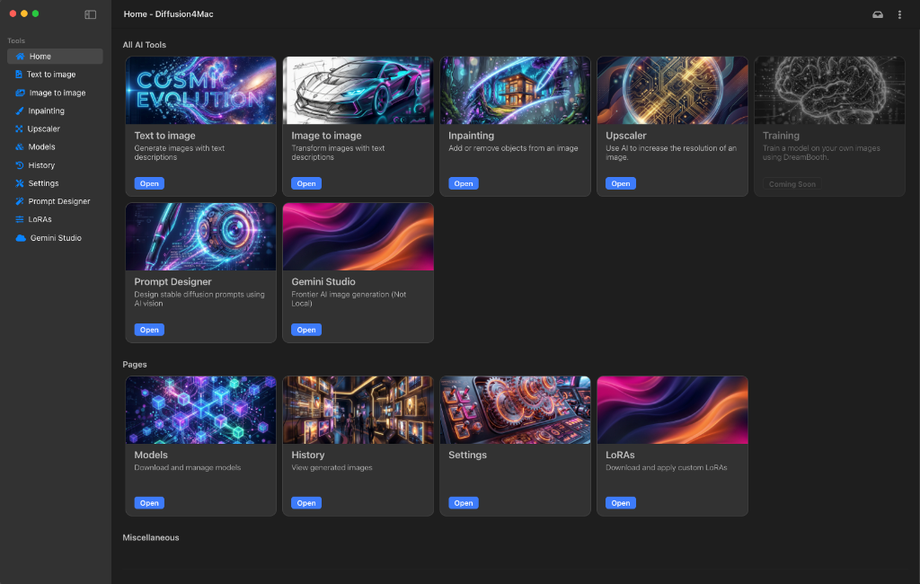 Diffusion4Mac Local Flux macOS App UI Mockup